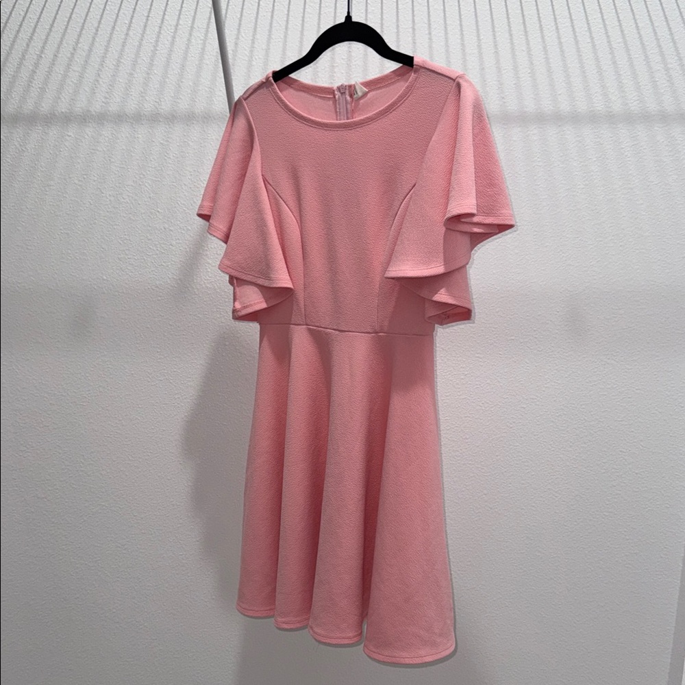Elegant Pink Flutter Sleeve Dress